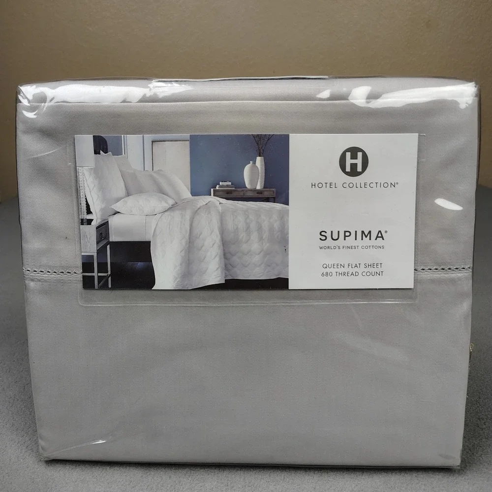 Hotel Collection Supima Cotton QUEEN Flat Sheet Gray‎ 680 Thread Count Soft New